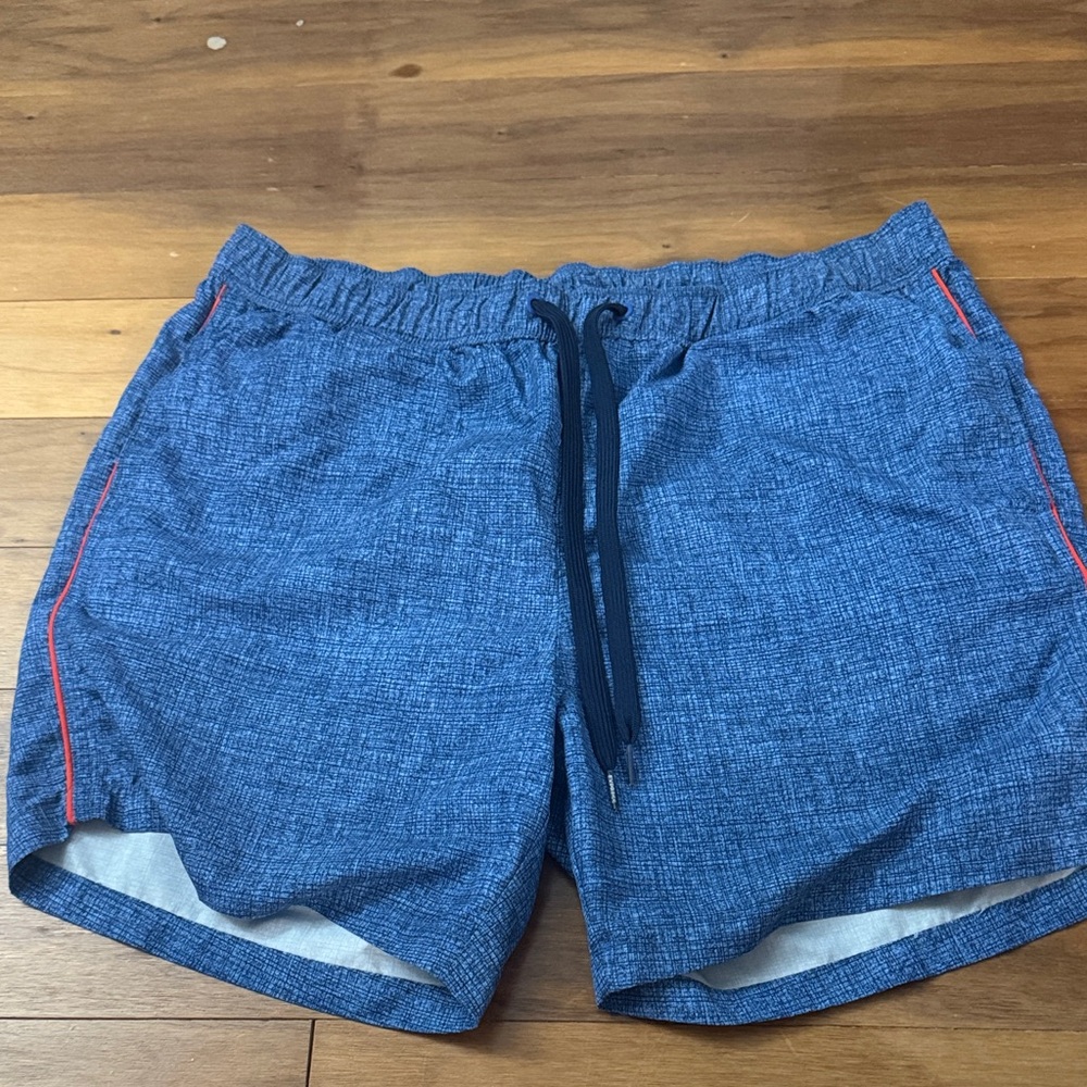 Express Blue Drawstring Swim Trunks with Red Accents Size M!